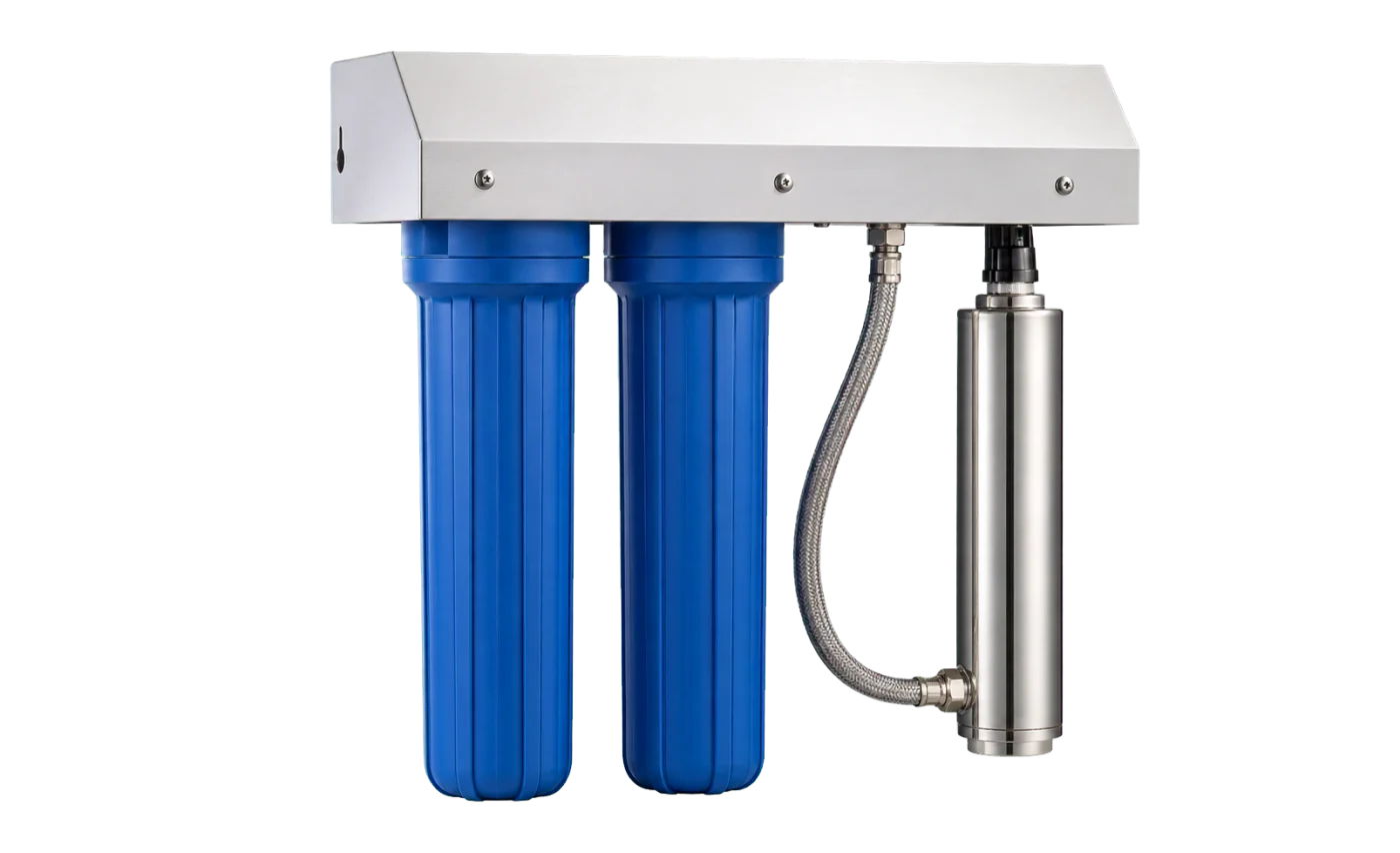 Diamond Water System rainwater filtration system with twin filter housings and UV treatment